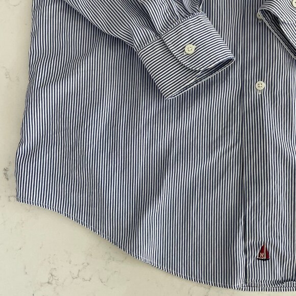 Nordstrom Lg Slv Button Down Oxford Collar Striped Cotton Shirt Blue+Wht Sz 15.5 - Picture 3 of 13